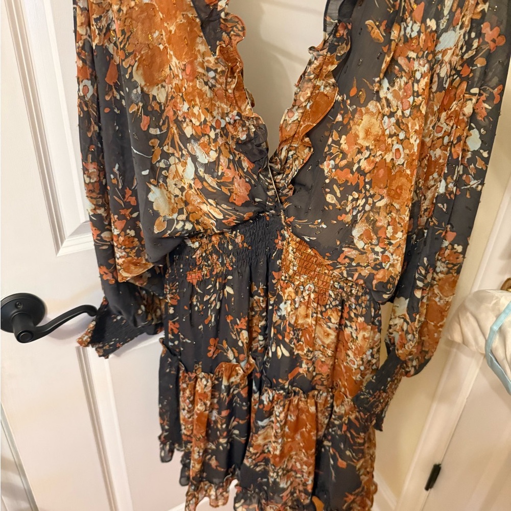 lovestitch Black Floral Long Sleeve Maxi Dress with Rust Accents - Picture 6 of 8